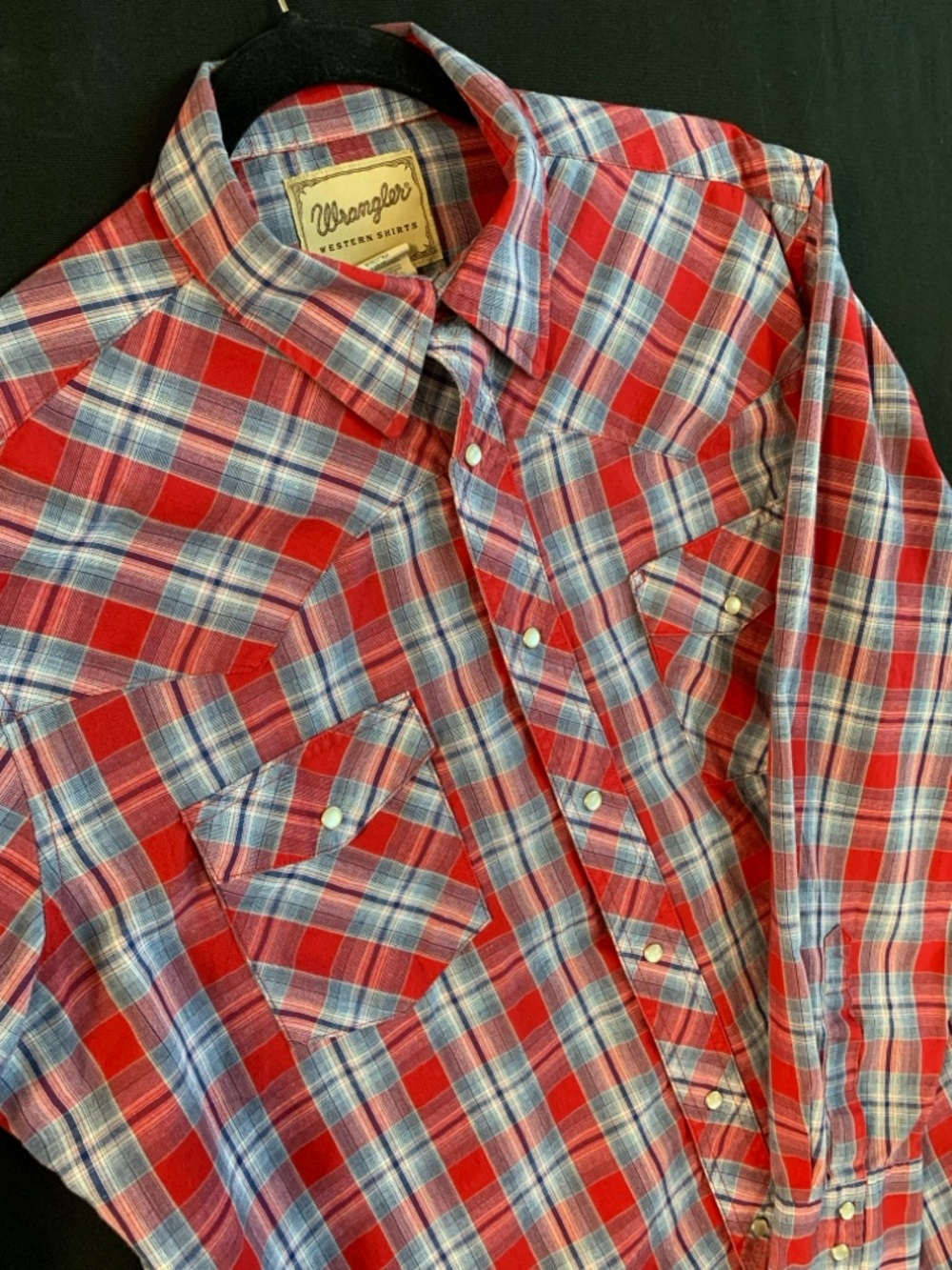 Wrangler Red and Blue Plaid Western Button-Down Shirt -L